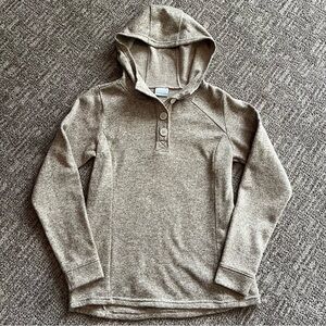 Columbia women’s hooded knit sweater size Medium tan button front hoodie